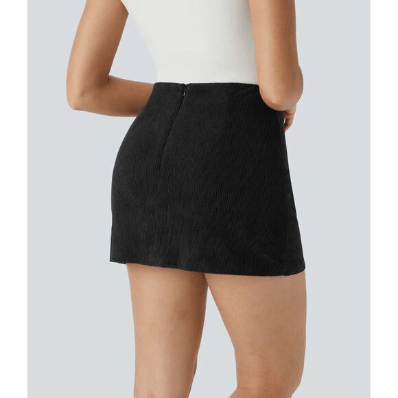 NWT Size Med Halara High Waisted Invisible Zipper 2-in-1 A Line Mini Corduroy Ca - Picture 2 of 2